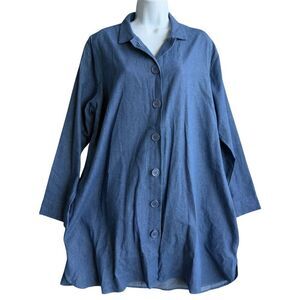 SBJ Austin Button-Front Denim Dress Women's OS Blue Casual Chic